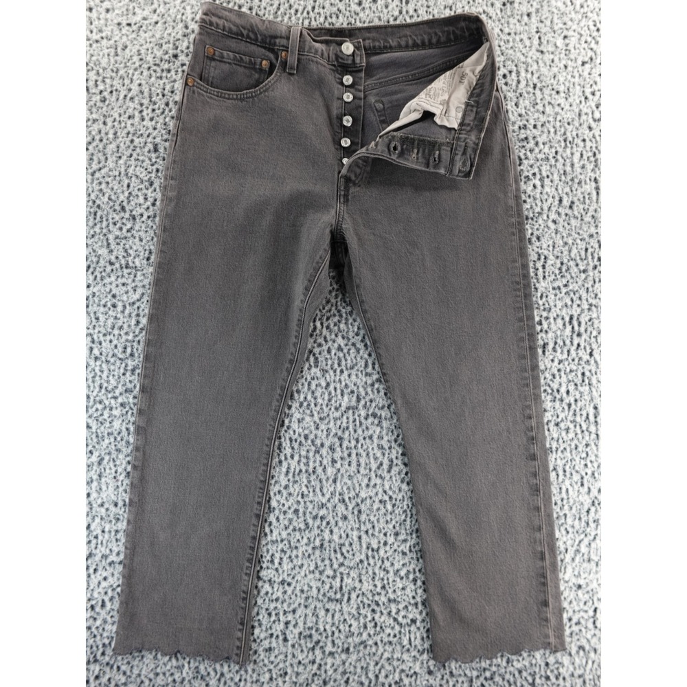 Levi's 501 Mens Jeans Gray Button Fly Frayed Hem Straight Leg Denim 32x26